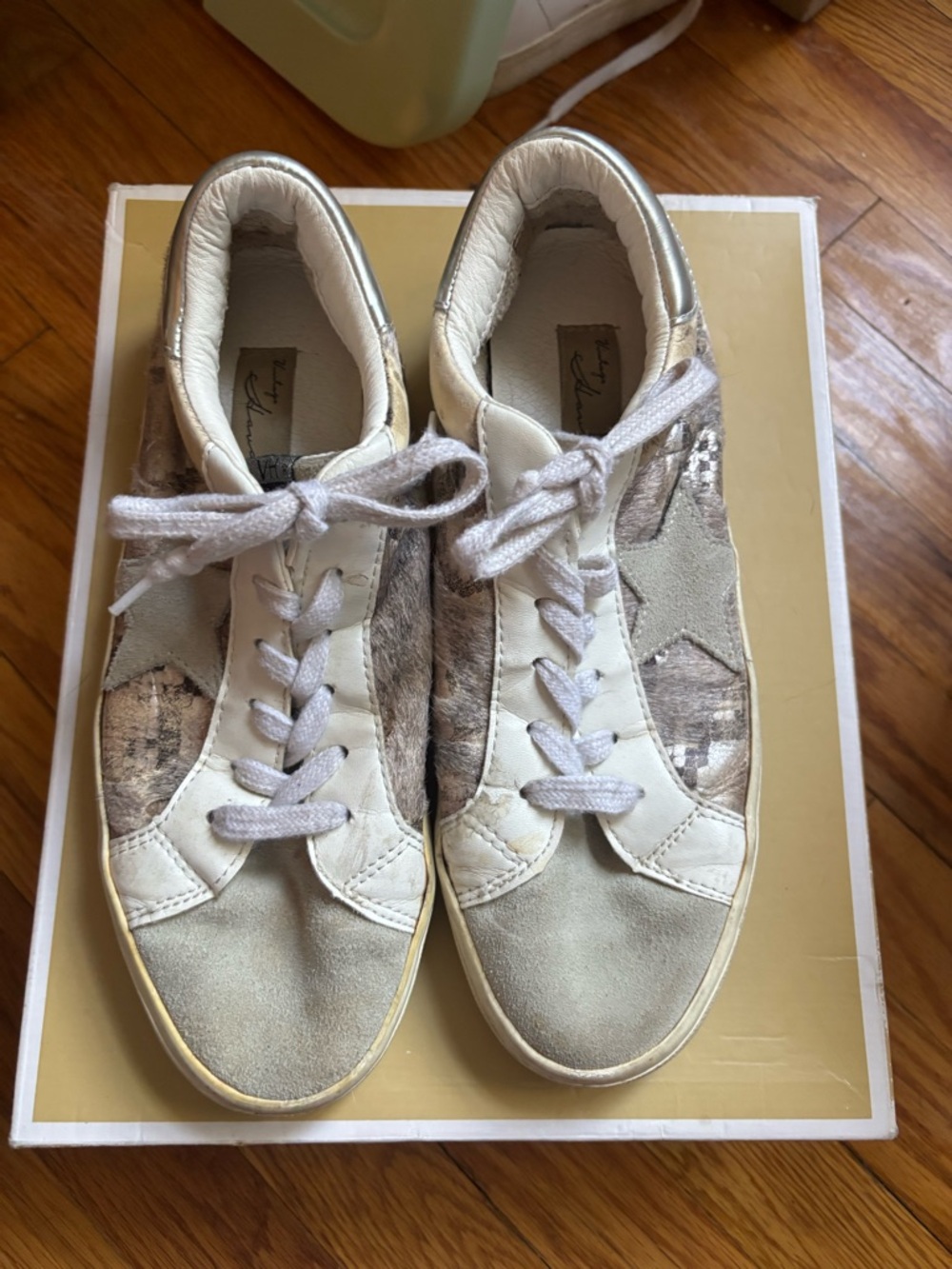 Vintage Havana Neutral Cream and Taupe Mixed-Material Lace-Up Sneakers